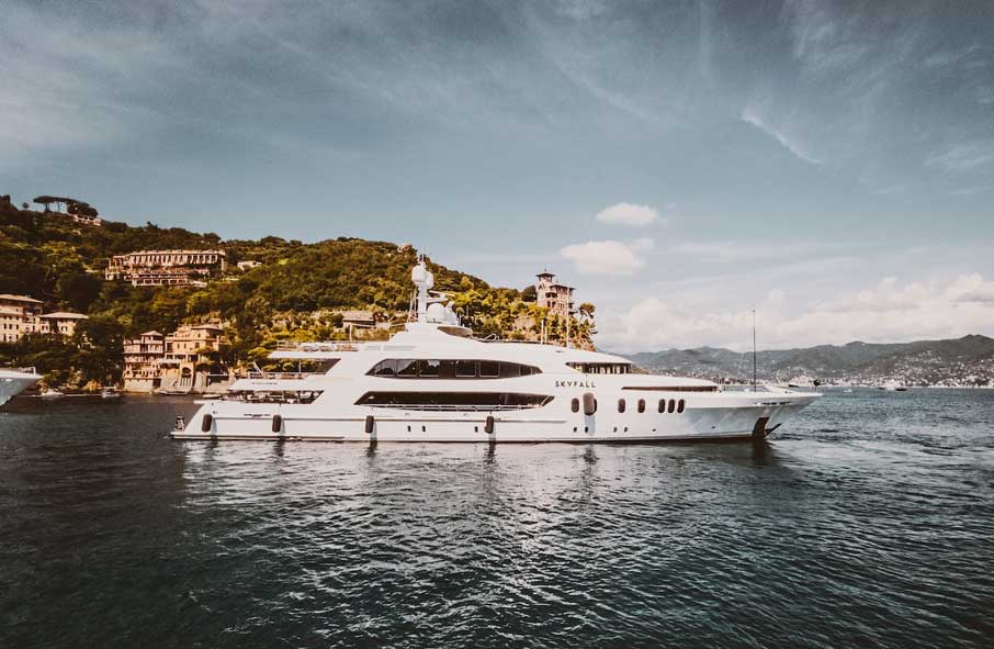 Superyacht Moored Near Coastline